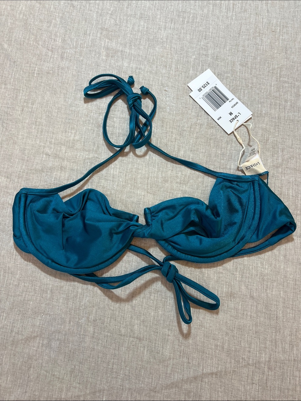 l*space Teal Twist Toni Halter Bikini Top in Mediterranean Blue. Size M. NWT